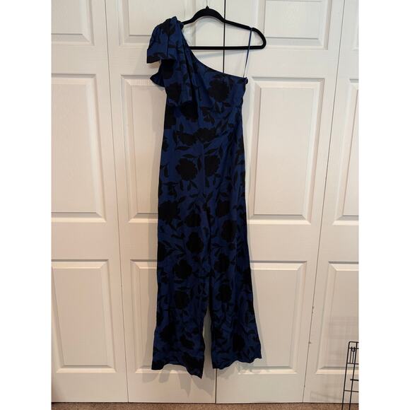 NEW RARE Floral Blue Black One Shoulder Party Cocktail Event Jumpsuit - Picture 3 of 8